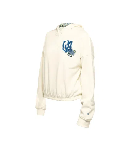 New Era Women's Cream Dallas Stars Glam Game Quarter-zip Cropped Floral Hoodie Pullover Top In Cream