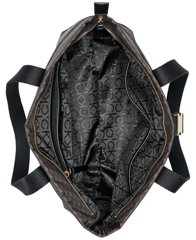 Calvin Klein Elora Nylon Mini Signature Top Zipper Tote Bag In Brown Khaki,black