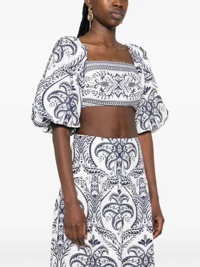 Farm Rio White  Blue Tops In Blue Tropi