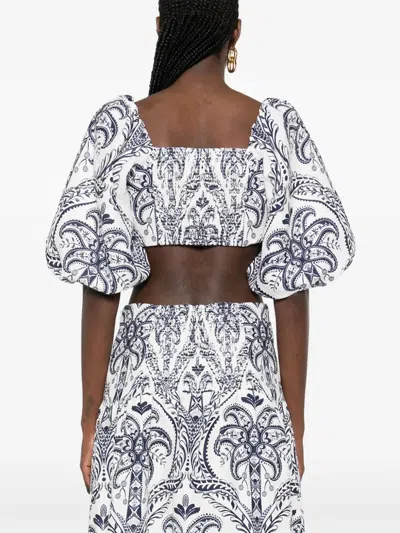 Farm Rio White  Blue Tops In Blue Tropi