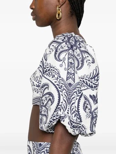 Farm Rio White  Blue Tops In Blue Tropi