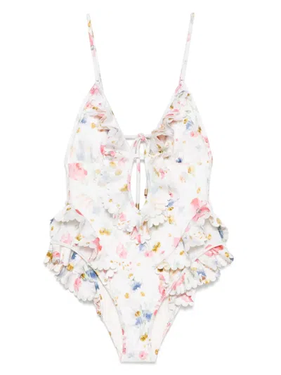 Zimmermann Lucky Waterfall Frill One Piece Swimsuit In Multi
