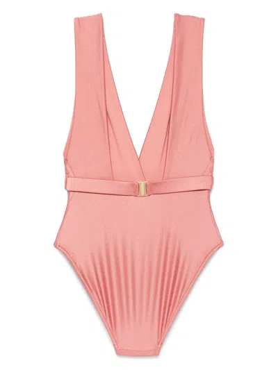 Zimmermann Lucky Plunge Flower Swimsuit In Pink