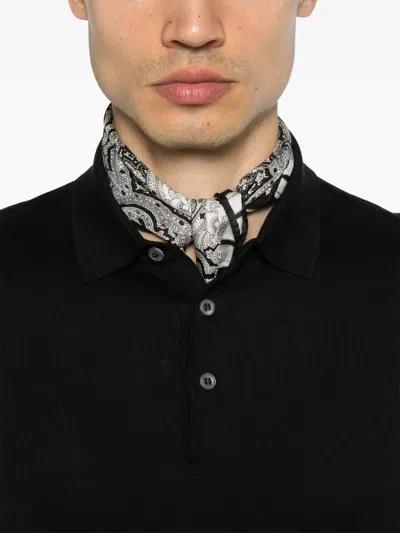 Tagliatore Black Polo Shirt With Classic Collar And Ribbed Trims In Wool Man In Black