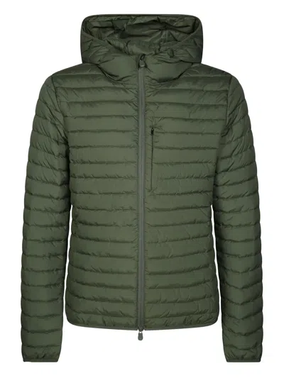Save The Duck Quilted Green Light Jacket With Double-slider Zip Hood