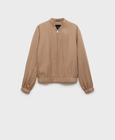 Mango Textured Bomber Jacket In Medium Brown