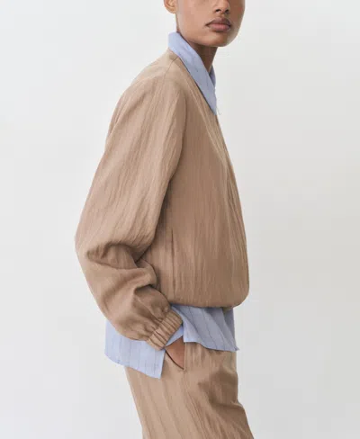 Mango Textured Bomber Jacket In Medium Brown