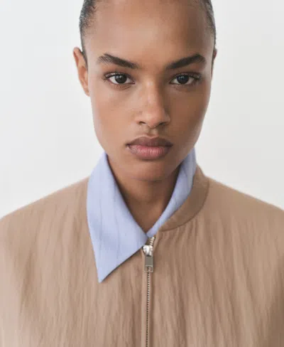 Mango Textured Bomber Jacket In Medium Brown