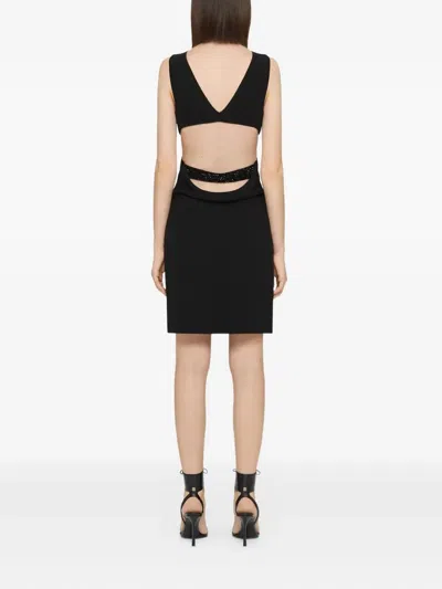 Givenchy Cut Out Dress In Crepe Satin With Rhinestones Detail In Noir