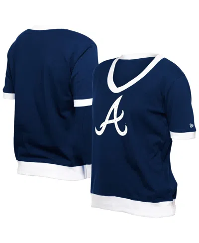 New Era Women'sâ Navy Atlanta Braves Game Day Rhinestone V-neck T-shirt In Blue