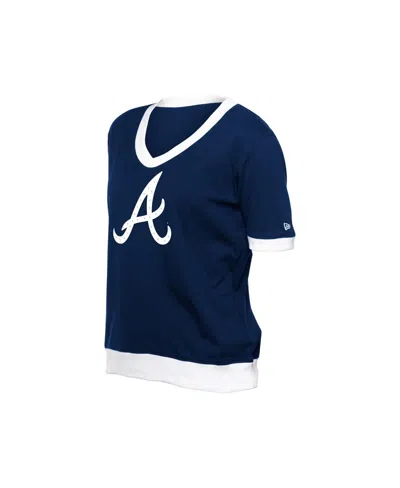 New Era Women'sâ Navy Atlanta Braves Game Day Rhinestone V-neck T-shirt In Blue