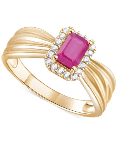 Macy's Emerald (5/8 Ct. T.w.) & Diamond (1/6 Ct. T.w.) Halo Ring In 14k Gold (also In Ruby & Sapphire) In Ruby