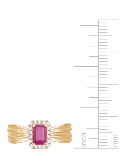 Macy's Emerald (5/8 Ct. T.w.) & Diamond (1/6 Ct. T.w.) Halo Ring In 14k Gold (also In Ruby & Sapphire) In Ruby