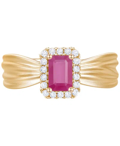 Macy's Emerald (5/8 Ct. T.w.) & Diamond (1/6 Ct. T.w.) Halo Ring In 14k Gold (also In Ruby & Sapphire) In Ruby