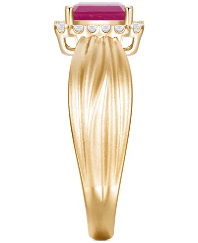 Macy's Emerald (5/8 Ct. T.w.) & Diamond (1/6 Ct. T.w.) Halo Ring In 14k Gold (also In Ruby & Sapphire) In Ruby