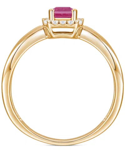 Macy's Emerald (5/8 Ct. T.w.) & Diamond (1/6 Ct. T.w.) Halo Ring In 14k Gold (also In Ruby & Sapphire) In Ruby