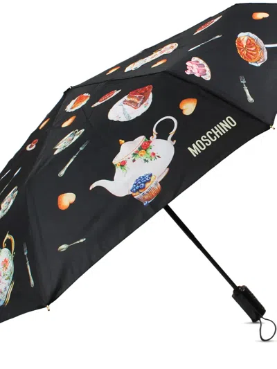 Moschino Dessert-patterned Umbrella In Black
