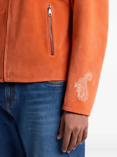 Etro Leather Jacket In Orange