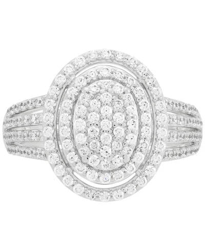 Macy's Diamond Oval Halo Cluster Multirow Ring (1 Ct. T.w.) In Sterling Silver In Sterling Silver