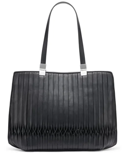 Calvin Klein Granite Pleated Tote Bag In Black,silver