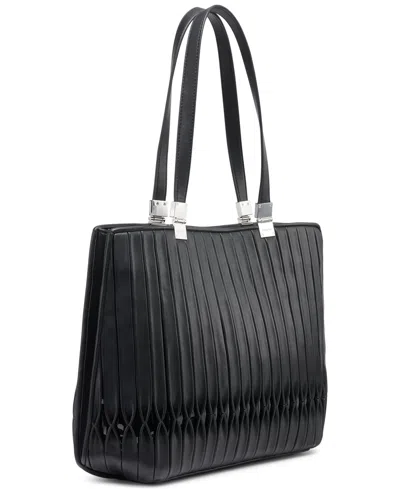 Calvin Klein Granite Pleated Tote Bag In Black,silver