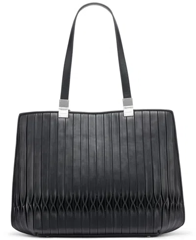 Calvin Klein Granite Pleated Tote Bag In Black,silver