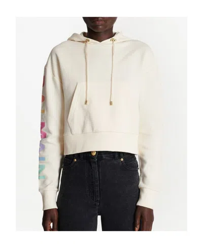 Balmain Cotton Printed  Logo Sweatshirt In White