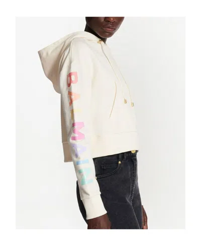Balmain Cotton Printed  Logo Sweatshirt In White