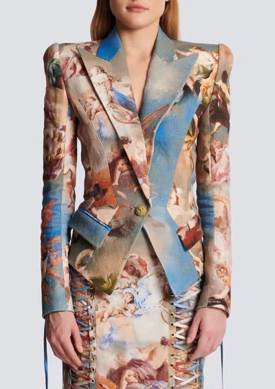 Balmain Slim-fit Sky Printed Canvas Jacket In Multi