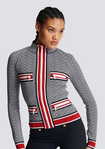 Balmain Monogrammed Knit Jacket In Multi
