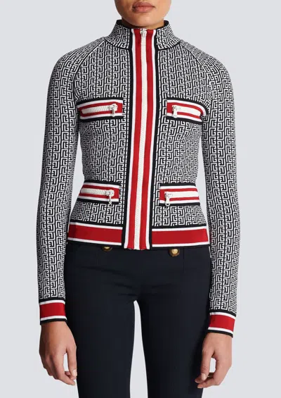Balmain Monogrammed Knit Jacket In Multi