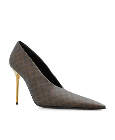 Balmain Monogram-print Pointed-toe Pumps In Black
