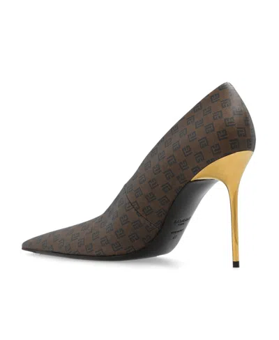 Balmain Monogram-print Pointed-toe Pumps In Black