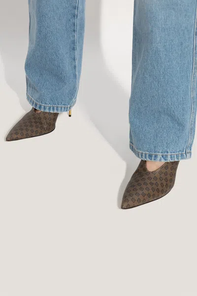 Balmain Monogram-print Pointed-toe Pumps In Black