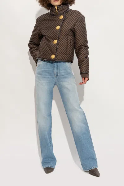 Balmain Monogram-print Pointed-toe Pumps In Black