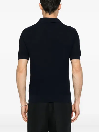Tagliatore Knitted Cotton Polo Shirt In Blue