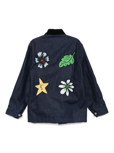 Sky High Farm Embroidered Denim Chore Coat In Blue