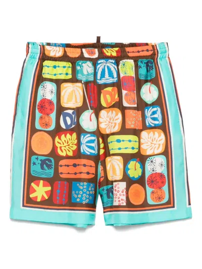 Dsquared2 Summer Lovers Silk Bermuda Shorts In Multi