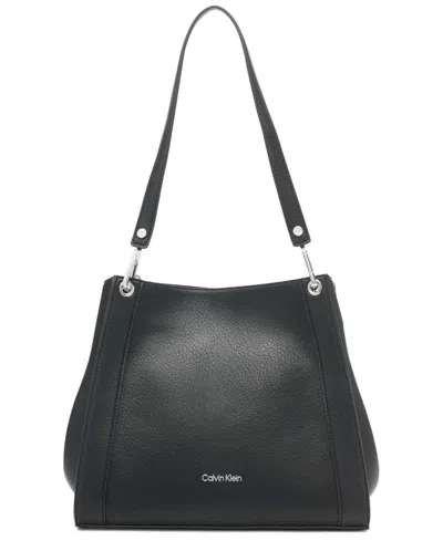 Calvin Klein Garnet Triple Small Compartment Tote Bag In Black,silver