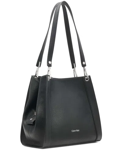 Calvin Klein Garnet Triple Small Compartment Tote Bag In Black,silver
