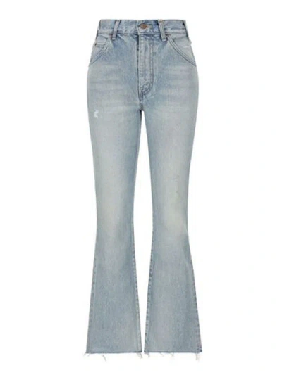 Celine Flared Leg Trousers With Front And Back Pockets In Blue