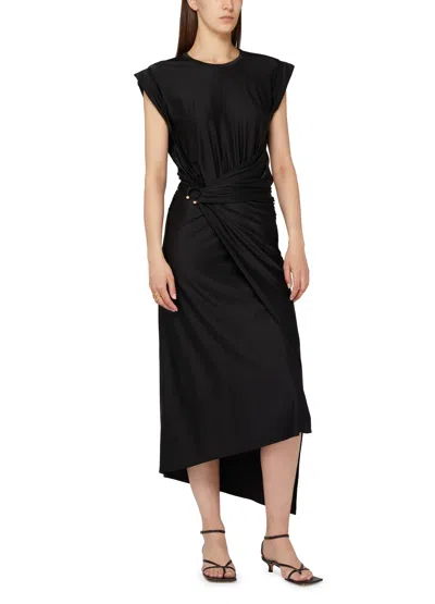 Rabanne Draped Midi Dress In Black