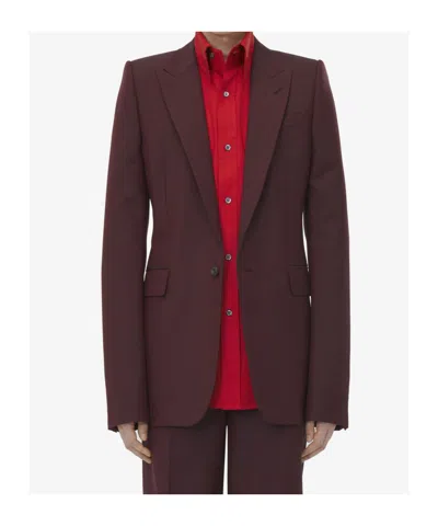Alexander Mcqueen Burgundy Stacked Shoulder Single-breasted Blazer In Brown