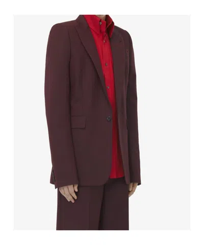 Alexander Mcqueen Burgundy Stacked Shoulder Single-breasted Blazer In Brown