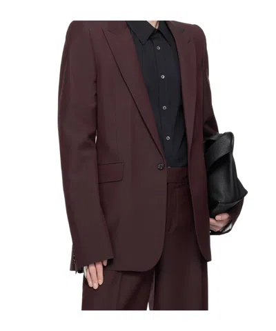 Alexander Mcqueen Burgundy Stacked Shoulder Single-breasted Blazer In Brown