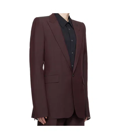 Alexander Mcqueen Burgundy Stacked Shoulder Single-breasted Blazer In Brown