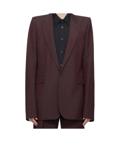 Alexander Mcqueen Burgundy Stacked Shoulder Single-breasted Blazer In Brown