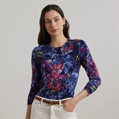 Ralph Lauren Petite Print Cotton-blend Sweater In Multi