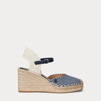Ralph Lauren Robby Striped Canvas & Jute Espadrille In Refined Navy/natural
