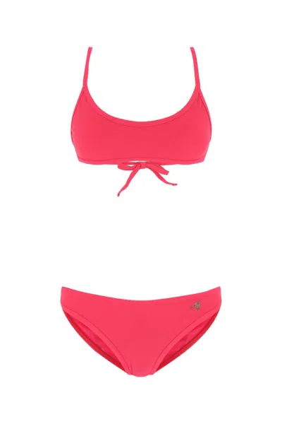 Attico Nylon Bikini With Scoop Neckline And Ribbed Texture In Fuchsia
